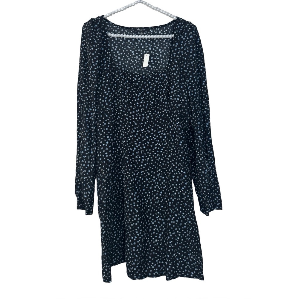 Madewell Seamed Long Sleeve Mini Dress Size 4 In Ditsy Floral Blue NWT - Picture 5 of 15